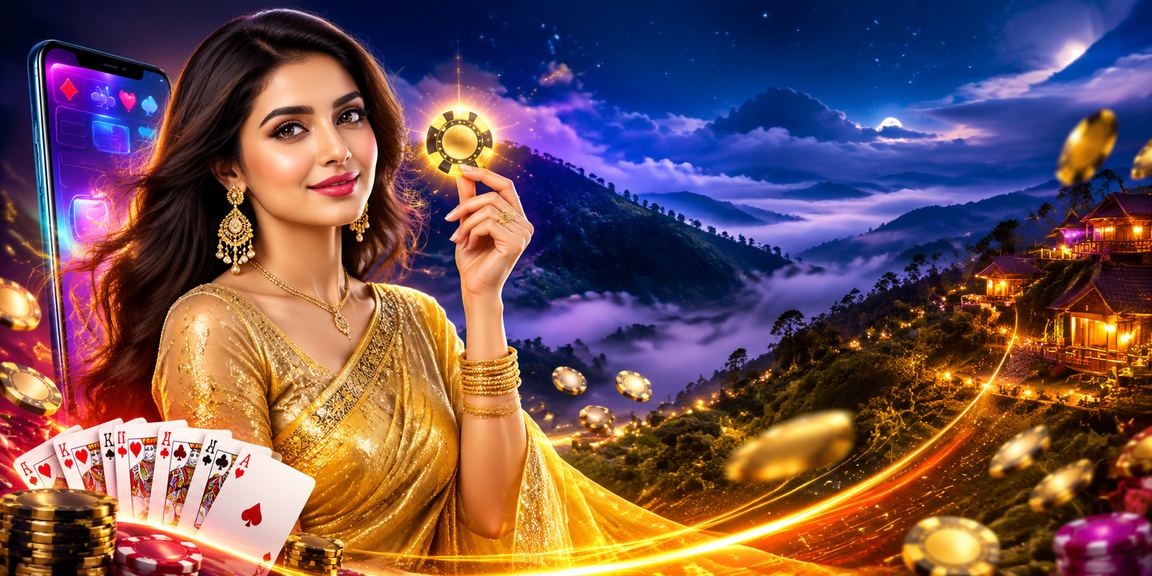বান্দরবানে রামি কার্ড গেম — শাড়ি পরা মডেলের সাথে ক্যাজুয়াল গেমিং আবহ